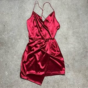 Sexy Fashion Nova Red Satin Slit Mini Dress 💋